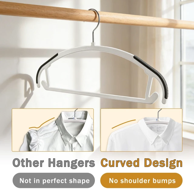 Alt view image 4 of 7 - 36 Pack Non-Slip Plastic Clothes Hangers with Rubber Pad for Coats | Plastic material, slim profile, 360° swivel metal hook, heavy duty, Closet/laundry use, for Coat, Suit, Shirt, Pant, Dress