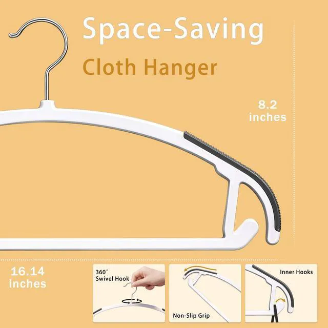Alt view image 2 of 7 - 36 Pack Non-Slip Plastic Clothes Hangers with Rubber Pad for Coats | Plastic material, slim profile, 360° swivel metal hook, heavy duty, Closet/laundry use, for Coat, Suit, Shirt, Pant, Dress