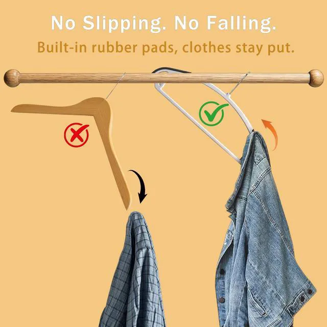 Alt view image 3 of 7 - 36 Pack Non-Slip Plastic Clothes Hangers with Rubber Pad for Coats | Plastic material, slim profile, 360° swivel metal hook, heavy duty, Closet/laundry use, for Coat, Suit, Shirt, Pant, Dress
