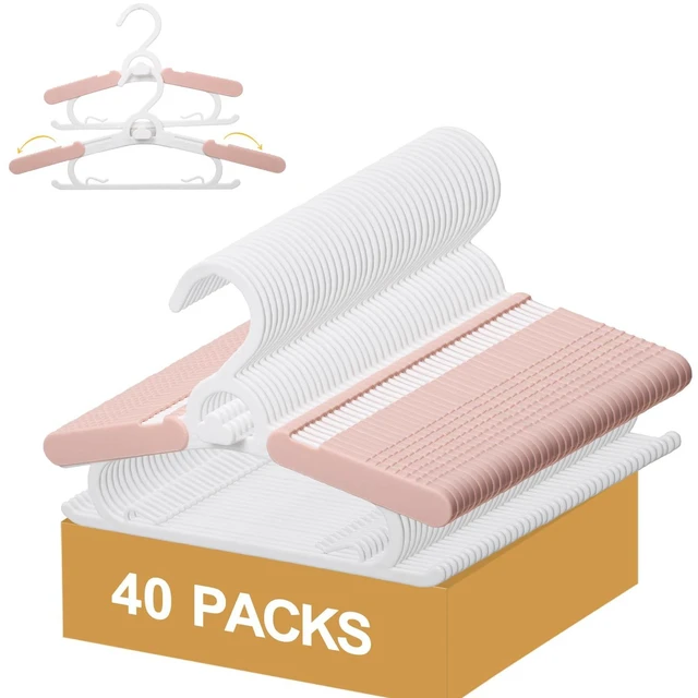 Main image of 40 Pack Baby Clothes Hangers 11-15" Adjustable Thickened Kid Hangers Pink | Non-Slip Plastic Toddler Hangers For Nursery Closet Toddlers Infant Children To Teenager