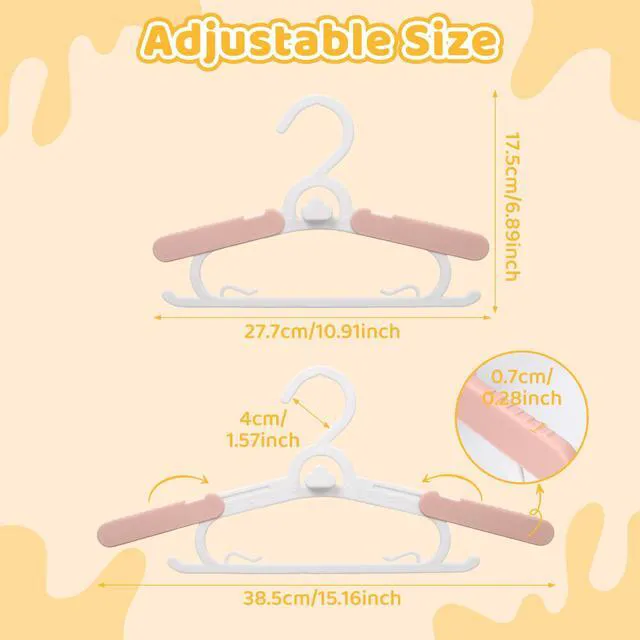 Alt view image 2 of 7 - 40 Pack Baby Clothes Hangers 11-15" Adjustable Thickened Kid Hangers Pink | Non-Slip Plastic Toddler Hangers For Nursery Closet Toddlers Infant Children To Teenager