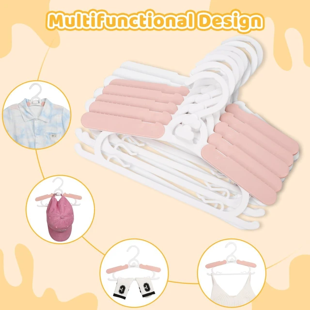 Alt view image 6 of 7 - 40 Pack Baby Clothes Hangers 11-15" Adjustable Thickened Kid Hangers Pink | Non-Slip Plastic Toddler Hangers For Nursery Closet Toddlers Infant Children To Teenager