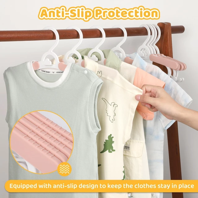 Alt view image 4 of 7 - 40 Pack Baby Clothes Hangers 11-15" Adjustable Thickened Kid Hangers Pink | Non-Slip Plastic Toddler Hangers For Nursery Closet Toddlers Infant Children To Teenager