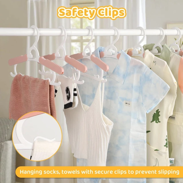Alt view image 5 of 7 - 40 Pack Baby Clothes Hangers 11-15" Adjustable Thickened Kid Hangers Pink | Non-Slip Plastic Toddler Hangers For Nursery Closet Toddlers Infant Children To Teenager