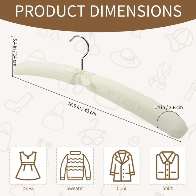Alt view image 2 of 7 - 10 Pack Anti-Slip Padded Hangers, 17 Inch | Beige Cushioned Hangers with Sponge Shoulder Pads for Coat, Sweater and Wedding Dress