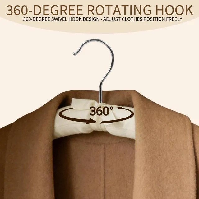 Alt view image 5 of 7 - 10 Pack Anti-Slip Padded Hangers, 17 Inch | Beige Cushioned Hangers with Sponge Shoulder Pads for Coat, Sweater and Wedding Dress