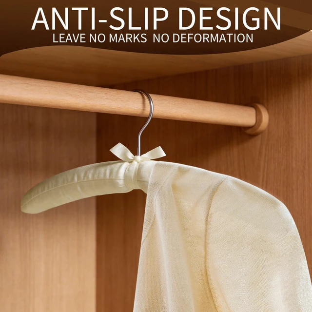 Alt view image 4 of 7 - 10 Pack Anti-Slip Padded Hangers, 17 Inch | Beige Cushioned Hangers with Sponge Shoulder Pads for Coat, Sweater and Wedding Dress