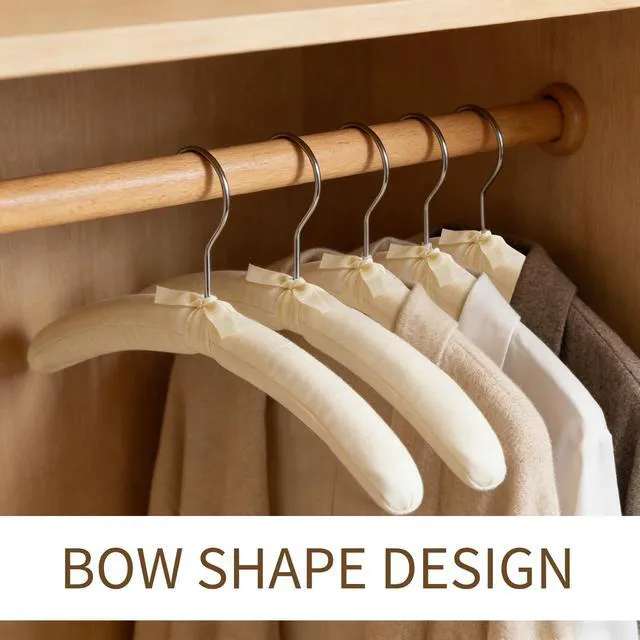 Alt view image 6 of 7 - 10 Pack Anti-Slip Padded Hangers, 17 Inch | Beige Cushioned Hangers with Sponge Shoulder Pads for Coat, Sweater and Wedding Dress