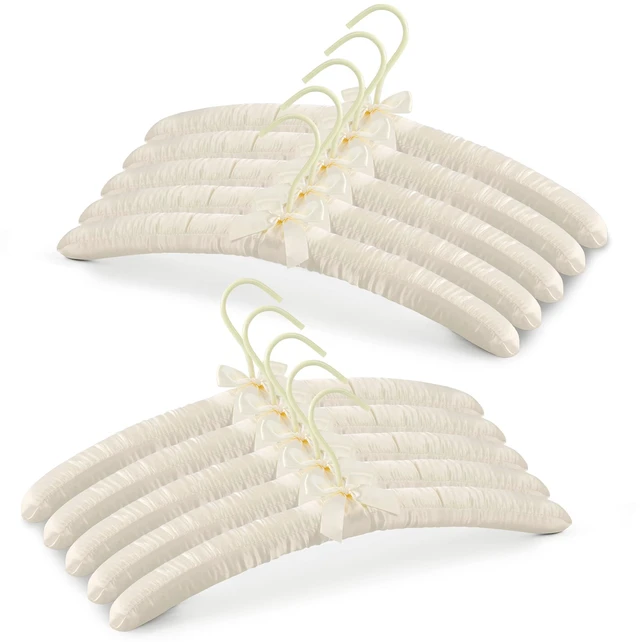 Main image of Padded Hanger for Sweaters - 17 Inch Extra Large Heavy Duty Satin Covered Coat Hangers No Shoulder Bump for Women Clothes, Sweaters, Dresses, Clothing, Weddings, Lingerie Pack of 10, Ivory