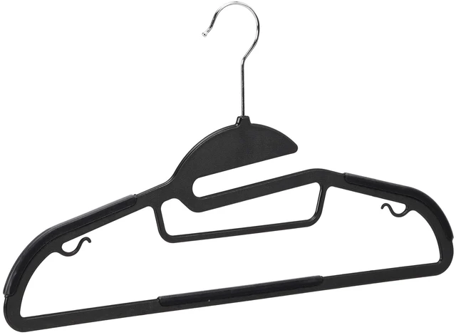 Alt view image 2 of 6 - Non-slip Heavy Duty Space Saving Plastic Hangers with Rubber and Horizontal Bar, Lightweight, Gray, Pack of 50