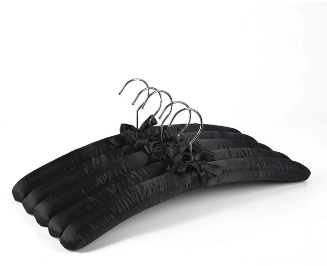Main image of 5 Pack Large Black Satin Padded Hangers for Women Clothing 17" | No Shoulder Bump, Silk Clothes Hangers for Sweaters, Dress, Wedding Dress, Bridal Gown, Cashmere