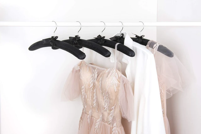 Alt view image 2 of 6 - 5 Pack Large Black Satin Padded Hangers for Women Clothing 17" | No Shoulder Bump, Silk Clothes Hangers for Sweaters, Dress, Wedding Dress, Bridal Gown, Cashmere