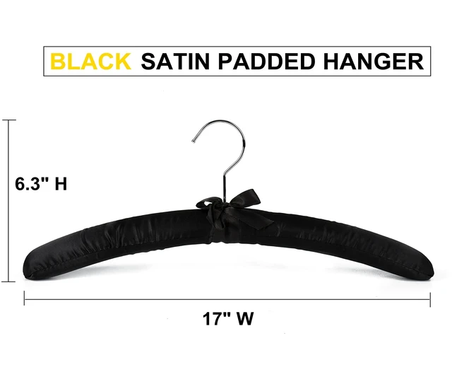 Alt view image 3 of 6 - 5 Pack Large Black Satin Padded Hangers for Women Clothing 17" | No Shoulder Bump, Silk Clothes Hangers for Sweaters, Dress, Wedding Dress, Bridal Gown, Cashmere