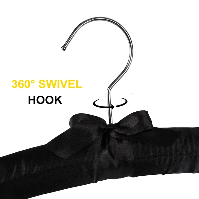Alt view image 4 of 6 - 5 Pack Large Black Satin Padded Hangers for Women Clothing 17" | No Shoulder Bump, Silk Clothes Hangers for Sweaters, Dress, Wedding Dress, Bridal Gown, Cashmere