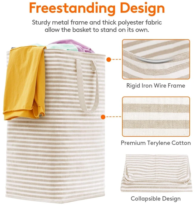 Alt view image 2 of 7 - 80L Large Laundry Baskets, 2 Pack, Reinforced Handles, Beige | Collapsible Laundry Hamper, Dirty Clothes Hamper, Waterproof Freestanding Design for Dorm, Laundry Room, Bedroom, Bathroom