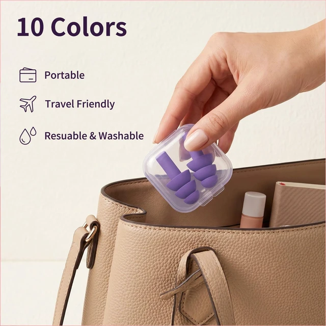 Alt view image 4 of 7 - 20 Pairs Ear Plugs for Sleeping, Reusable 32 dB (NRR) Noise Reduction for Side Sleepers, Swimming, Showering, Travel, Soft & Comfortable Fit, Hearing Protection, Comes with Separate Storage Cases