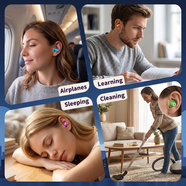 Alt view image 6 of 7 - 20 Pairs Ear Plugs for Sleeping, Reusable 32 dB (NRR) Noise Reduction for Side Sleepers, Swimming, Showering, Travel, Soft & Comfortable Fit, Hearing Protection, Comes with Separate Storage Cases