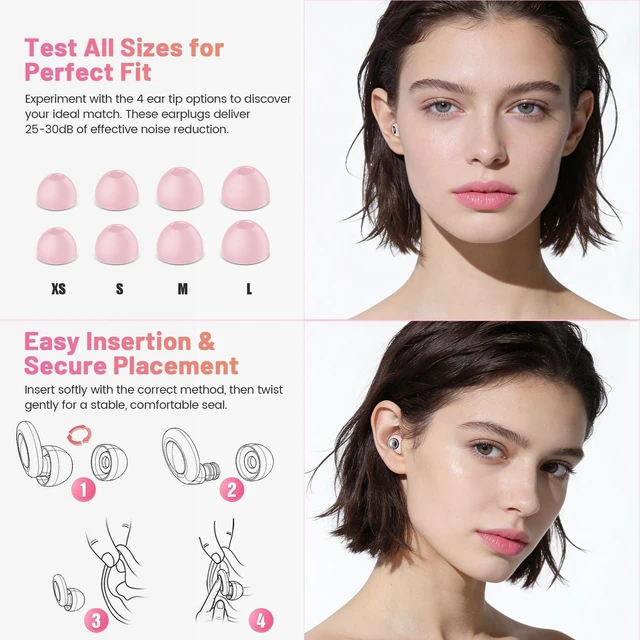 Alt view image 5 of 7 - Earplugs for Hearing Protection and Noise Reduction, Sleeping Noise Cancelling, 30dB Soft Silicone Hearing Protection Earplugs, Reusable with Case & 8Eartips for Deep Focus, Light Pink