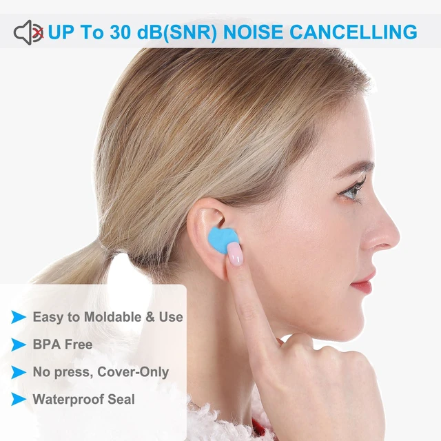 Alt view image 4 of 7 - Ear Plugs for Sleeping, 16 Moldable Noise Cancelling Silicone Earplugs for Swimming, Snoring, Sleep and Studying, Blue