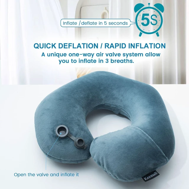 Alt view image 3 of 7 - Portable Inflatable Travel Neck Pillow for Airplane, Car & Office | Compact Blow-Up U-Shaped Neck &Shoulder Support with Washable Pillowcase, Ideal for Plane, Train, Home Relaxation&Office Naps