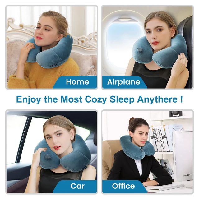 Alt view image 5 of 7 - Portable Inflatable Travel Neck Pillow for Airplane, Car & Office | Compact Blow-Up U-Shaped Neck &Shoulder Support with Washable Pillowcase, Ideal for Plane, Train, Home Relaxation&Office Naps