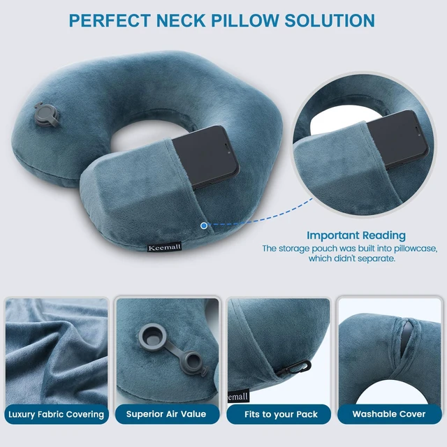 Alt view image 6 of 7 - Portable Inflatable Travel Neck Pillow for Airplane, Car & Office | Compact Blow-Up U-Shaped Neck &Shoulder Support with Washable Pillowcase, Ideal for Plane, Train, Home Relaxation&Office Naps