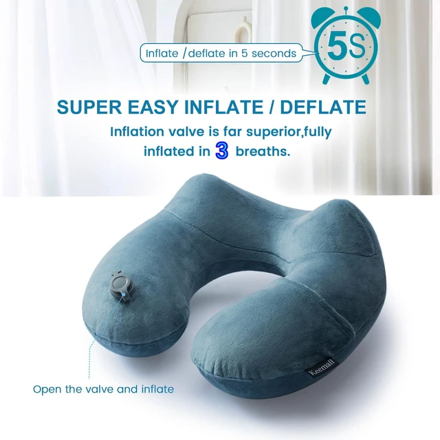 Alt view image 3 of 7 - Inflatable Travel Neck Pillow, Cervical Support for Airplane & Car | Upgraded Ergonomic Blow-Up Cushion with Washable Cover, Relieves Neck Pain for Office Naps, Car Trips & Long Flights, Grey