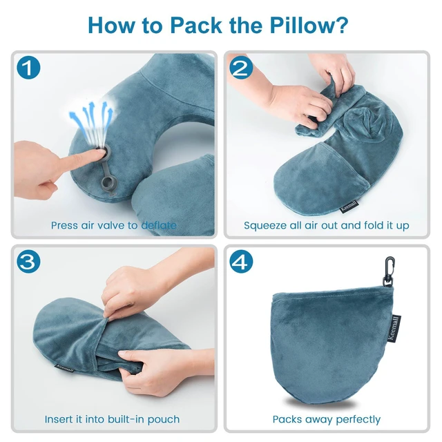 Alt view image 7 of 7 - Inflatable Travel Neck Pillow, Cervical Support for Airplane & Car | Upgraded Ergonomic Blow-Up Cushion with Washable Cover, Relieves Neck Pain for Office Naps, Car Trips & Long Flights, Grey