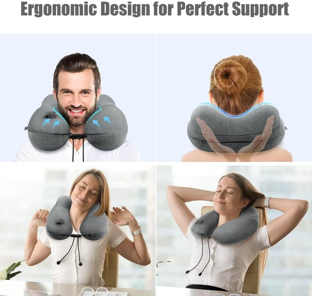 Alt view image 2 of 6 - Inflatable Travel Neck Pillow for Airplanes, Super Soft Velvet Neck Support, Adjustable Firmness, Blow Up Plane Pillow for Long Flights, Road Trips, Travel Essentials with Eye Mask, Earplug