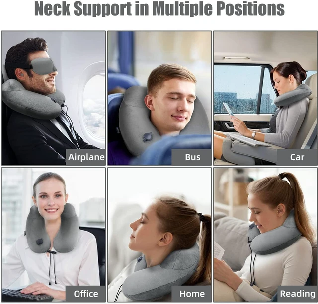 Alt view image 6 of 6 - Inflatable Travel Neck Pillow for Airplanes, Super Soft Velvet Neck Support, Adjustable Firmness, Blow Up Plane Pillow for Long Flights, Road Trips, Travel Essentials with Eye Mask, Earplug
