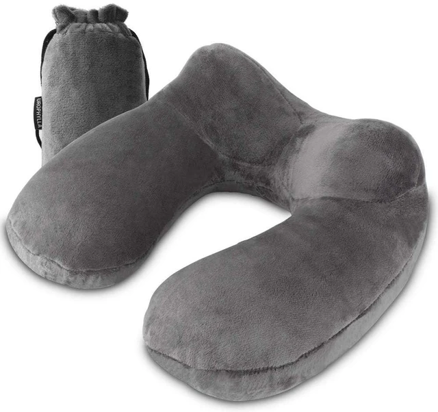 Main image of Inflatable Travel Pillow, Soft Velvet Inflatable Neck Pillow for Traveling, Airplanes, Train, Car, Office with Compact Bag, Breathable Washable Cover, Suit for Adults Sleeping - Grey