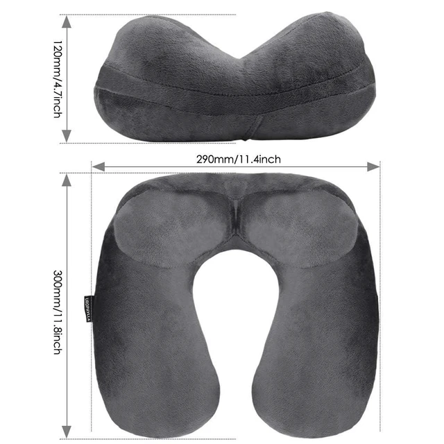 Alt view image 3 of 6 - Inflatable Travel Pillow, Soft Velvet Inflatable Neck Pillow for Traveling, Airplanes, Train, Car, Office with Compact Bag, Breathable Washable Cover, Suit for Adults Sleeping - Grey