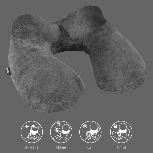 Alt view image 5 of 6 - Inflatable Travel Pillow, Soft Velvet Inflatable Neck Pillow for Traveling, Airplanes, Train, Car, Office with Compact Bag, Breathable Washable Cover, Suit for Adults Sleeping - Grey