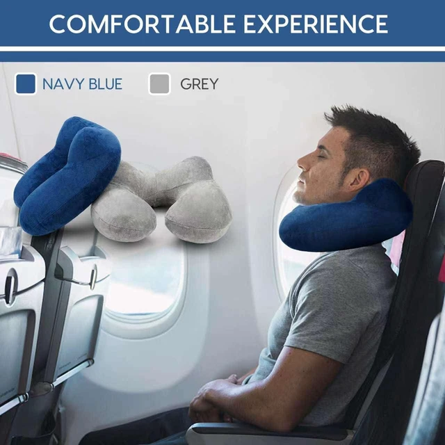 Alt view image 2 of 6 - Inflatable Travel Pillow for Airplane Inflatable Neck Pillow for Traveling with Soft Velvet Washable Cover for Sleeping, Airplane,Train, Car, Office, Contoured Eye Masks, Earplugs