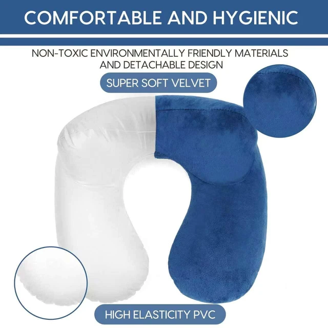 Alt view image 5 of 6 - Inflatable Travel Pillow for Airplane Inflatable Neck Pillow for Traveling with Soft Velvet Washable Cover for Sleeping, Airplane,Train, Car, Office, Contoured Eye Masks, Earplugs