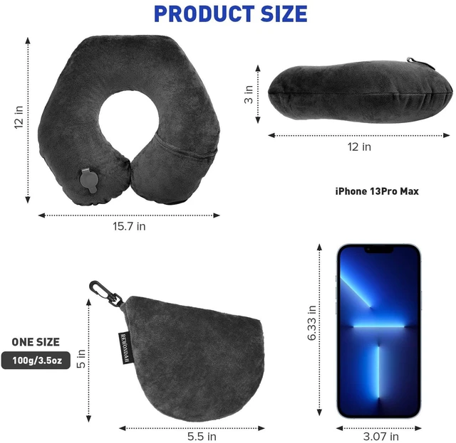 Alt view image 7 of 7 - Inflatable Travel Pillow, Inflatable Neck Pillow for Traveling Airplane, Travel Pillow with Soft Velour Washable Cover, U Shape Blow Up Neck Pillow for Airplanes Train Car Travel