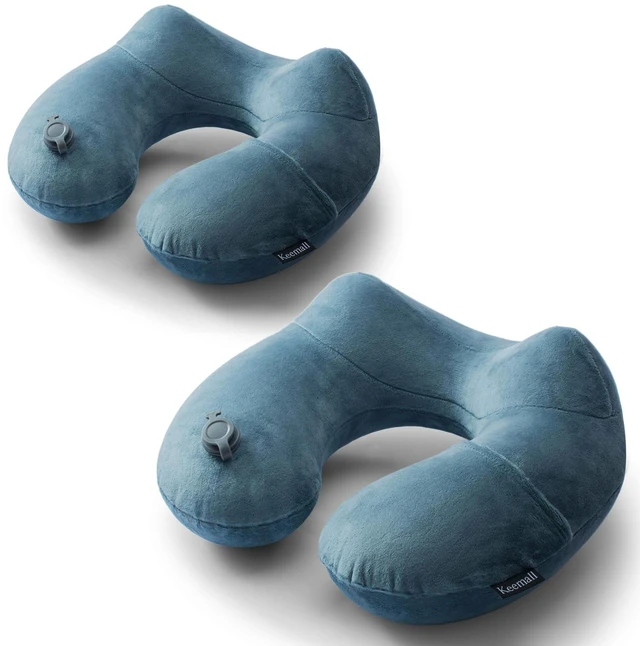 Main image of Inflatable Travel Neck Pillow for Airplane & Long Flights, 2 Pack | Upgraded Support Inflatable Neck Cushion, Ergonomic Design, Washable Cover for Sleeping & Traveling, Long Flights