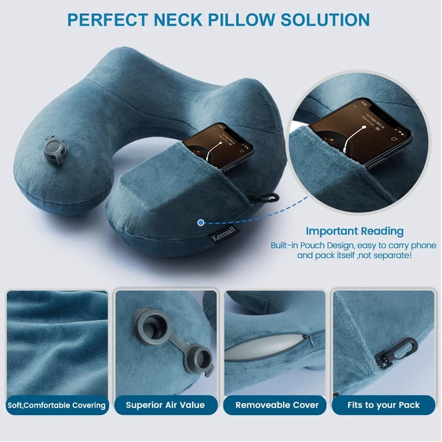 Alt view image 5 of 7 - Inflatable Travel Neck Pillow for Airplane & Long Flights, 2 Pack | Upgraded Support Inflatable Neck Cushion, Ergonomic Design, Washable Cover for Sleeping & Traveling, Long Flights