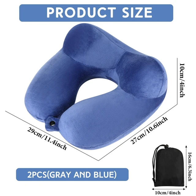 Alt view image 2 of 6 - 2 Pack Inflatable Travel Neck Pillow for Airplanes | Inflatable Flight Pillows with Compact Bag Blindfold, Neck Pillows for Kids Adults Traveling, Airplane Train Car
