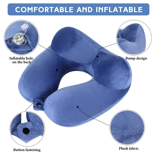 Alt view image 3 of 6 - 2 Pack Inflatable Travel Neck Pillow for Airplanes | Inflatable Flight Pillows with Compact Bag Blindfold, Neck Pillows for Kids Adults Traveling, Airplane Train Car