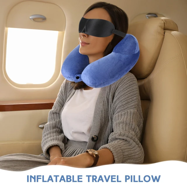 Alt view image 5 of 6 - 2 Pack Inflatable Travel Neck Pillow for Airplanes | Inflatable Flight Pillows with Compact Bag Blindfold, Neck Pillows for Kids Adults Traveling, Airplane Train Car