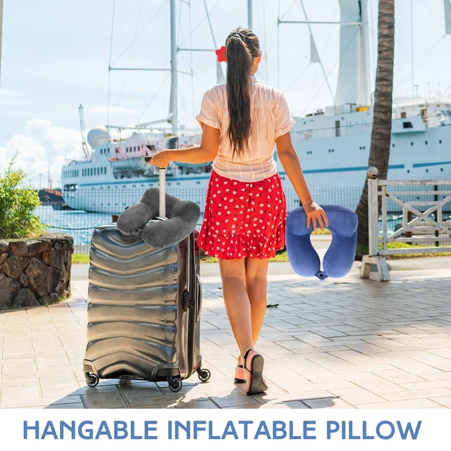 Alt view image 6 of 6 - 2 Pack Inflatable Travel Neck Pillow for Airplanes | Inflatable Flight Pillows with Compact Bag Blindfold, Neck Pillows for Kids Adults Traveling, Airplane Train Car