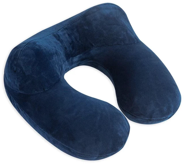 Alt view image 3 of 7 - Inflatable Travel Pillow, Neck Pillow Support for Traveling, Airplanes, Cars, and Offices with Compact Carrying Bag, Soft Velvet Washable Cover, Ideal for Adult Sleepers (Blue)