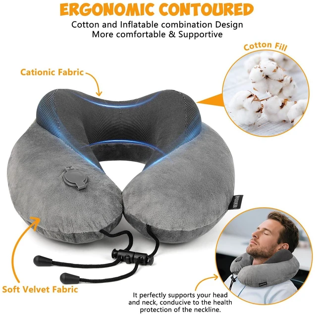 Alt view image 2 of 7 - Inflatable Neck Pillow Comfortable Inflatable Travel Neck Pillow for Airplanes, Trains, Cars, Blow up Neck Pillows for Air Travel, Portable & Washable, Perfect for Long Journeys