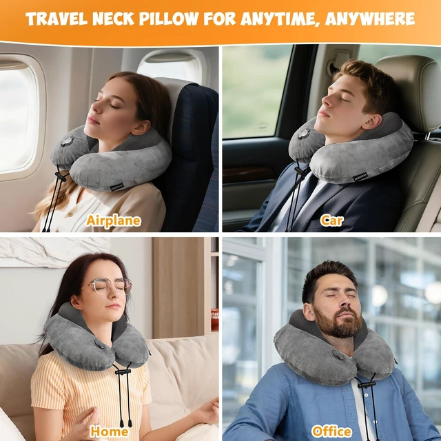 Alt view image 3 of 7 - Inflatable Neck Pillow Comfortable Inflatable Travel Neck Pillow for Airplanes, Trains, Cars, Blow up Neck Pillows for Air Travel, Portable & Washable, Perfect for Long Journeys