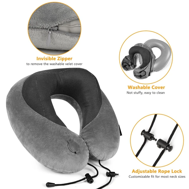 Alt view image 4 of 7 - Inflatable Neck Pillow Comfortable Inflatable Travel Neck Pillow for Airplanes, Trains, Cars, Blow up Neck Pillows for Air Travel, Portable & Washable, Perfect for Long Journeys