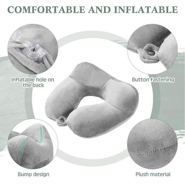 Alt view image 3 of 7 - 4 Pack Inflatable Neck Pillow for Airplane Travel,Multi Color | Travel Pillow, Velvet U Shape, with Compact Bag and Blindfold, Neck Support for Long Flights, Office Naps, 12 x 12 x 5.5"