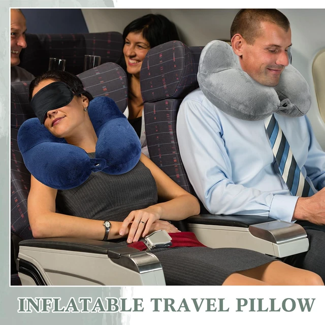 Alt view image 4 of 7 - 4 Pack Inflatable Neck Pillow for Airplane Travel,Multi Color | Travel Pillow, Velvet U Shape, with Compact Bag and Blindfold, Neck Support for Long Flights, Office Naps, 12 x 12 x 5.5"