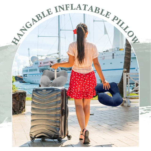 Alt view image 5 of 7 - 4 Pack Inflatable Neck Pillow for Airplane Travel,Multi Color | Travel Pillow, Velvet U Shape, with Compact Bag and Blindfold, Neck Support for Long Flights, Office Naps, 12 x 12 x 5.5"