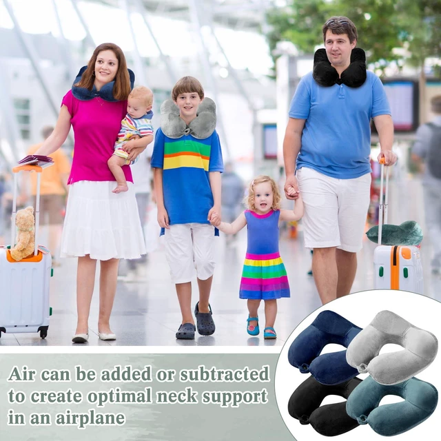 Alt view image 6 of 7 - 4 Pack Inflatable Neck Pillow for Airplane Travel,Multi Color | Travel Pillow, Velvet U Shape, with Compact Bag and Blindfold, Neck Support for Long Flights, Office Naps, 12 x 12 x 5.5"